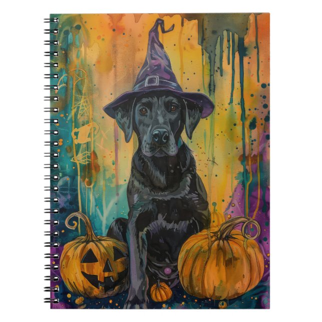 Cuaderno Tocante Labrador Perro Halloween Bruja Y Calabaza (Frente)