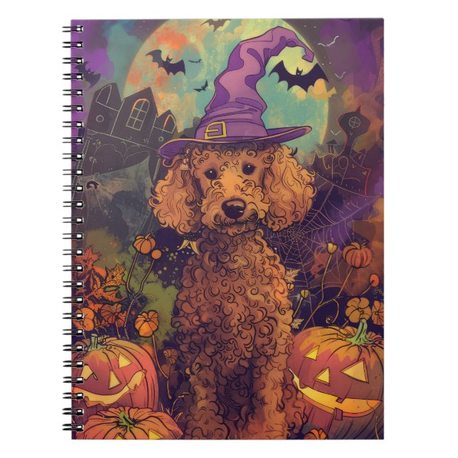 Cuaderno Tocante Perro De Carne Halloween Bruja Y Calabaza (Frente)