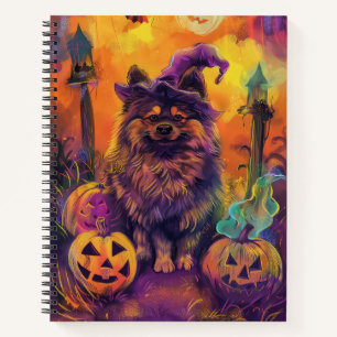 Cuaderno Tocante Perro Keeshond Halloween Bruja Y Calabaza