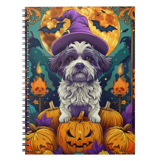 Cuaderno Tocante Shih Tzu Perro Halloween Bruja Y Calabaza (Frente)