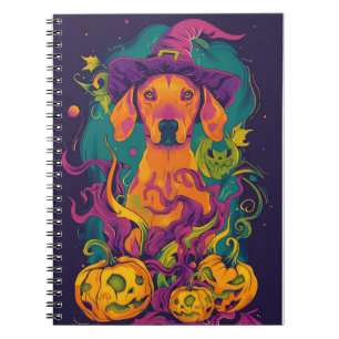 Cuaderno Tocante Vizsla Perro Halloween Bruja Y Calabaza