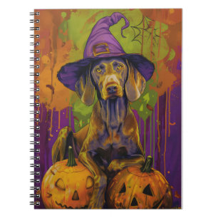 Cuaderno Tocante Weimaraner Perro Halloween Bruja Y Calabaz