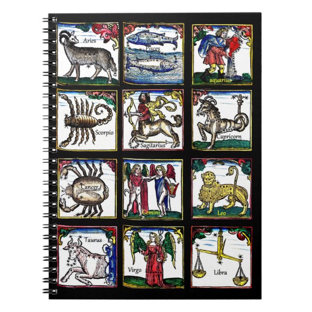Cuaderno todos los 12 Rótulos Zodiac Símbolo astrológico de (Frente)