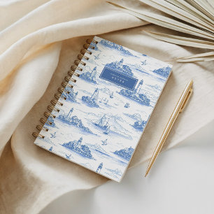 Cuaderno Toile de faro azul y marfil costero vintage