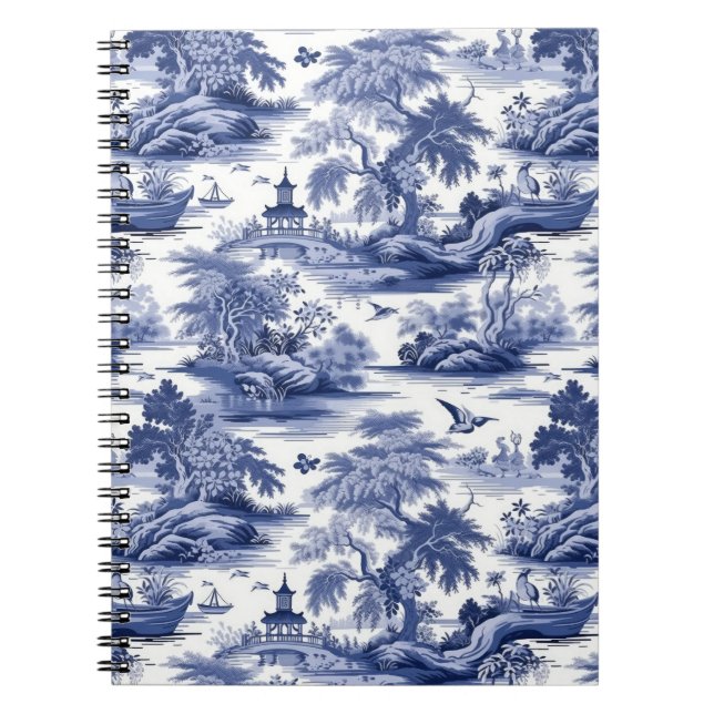 Cuaderno Toile de Jouy francés, bloc de notas del patrón az (Frente)