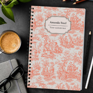 Cuaderno Toile de Jouy naranja vintage de campo francés