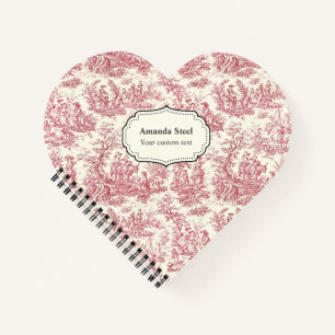 Cuaderno Toile de Jouy Romántico Corazón Rojo Vintage