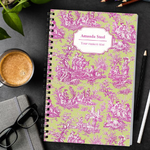 Cuaderno Toile de Jouy verde vintage rosa estilo francés ca