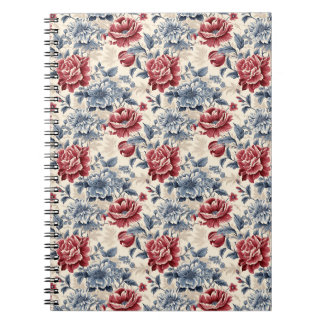 Cuaderno Toile francesa y rosas azules y rojas Toile de Jou