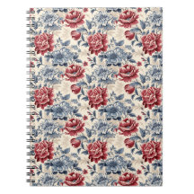 Toile francesa y Toile de Jouy. Rosas azules y roj