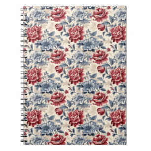Cuaderno Toile francesa y Toile de Jouy. Rosas azules y roj