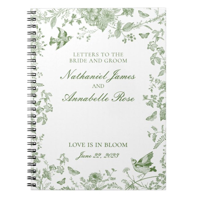 Cuaderno Toile verde De Jouy Boda Letters Bride & Groom (Frente)