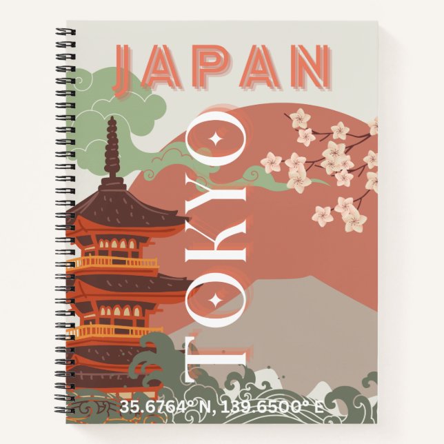 Cuaderno Tokio Japón: Arte de viajes, arte de viajes retro (Anverso)