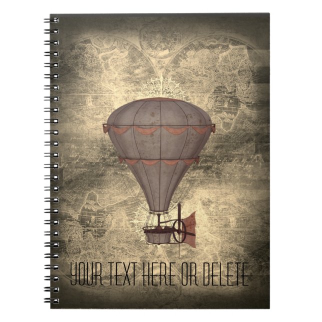 Cuaderno Tono de encargo de la sepia de Steampunk del globo (Frente)