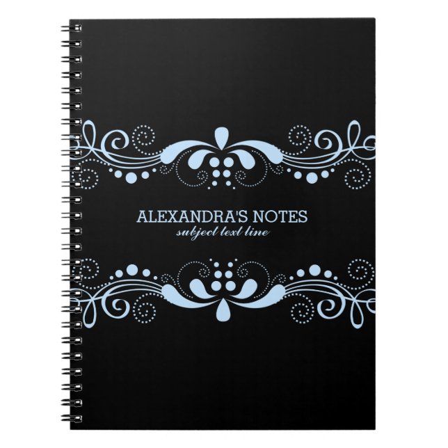 Cuaderno Tonos azules negros y pastos marco de encaje flora (Frente)