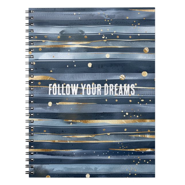 Cuaderno Tonos de azul rayas de oro puntos sueños (Frente)