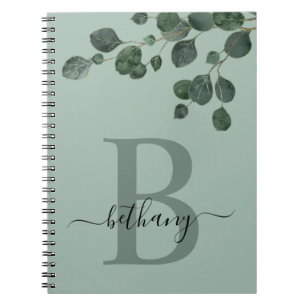 Cuaderno Tonos de Eucalipto Verde Monograma Botánico