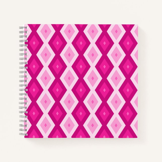 Cuaderno Tonos del patrón de diamantes de fucsia (Anverso)