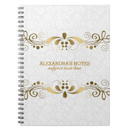Cuaderno Tonos dorados blancos y elegantes Marco de encaje 