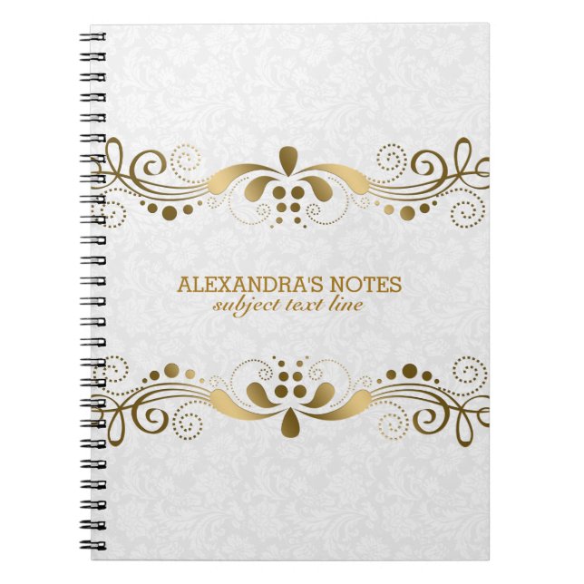 Cuaderno Tonos dorados blancos y elegantes Marco de encaje  (Frente)