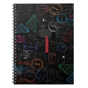 Cuaderno Tonos negros viajando sellos de pasaportes.