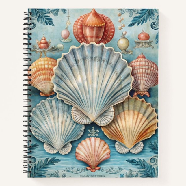 CUADERNO TONOS PASTEL DE AZUL Y NARANJA CONCHAS TROPICALES (Anverso)