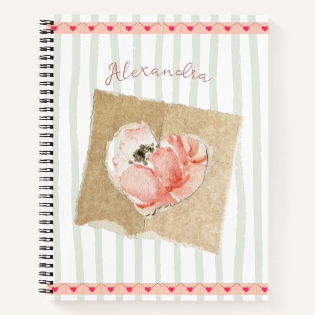 Cuaderno Tonos pastel fondo floral y cardíaco (Anverso)