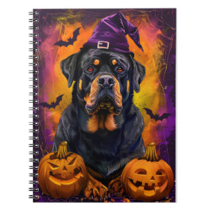 Cuaderno Tonto Rottweiler Perro Halloween Bruja Y Calabaza