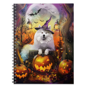 Cuaderno Tonto Samoyed Perro Halloween Bruja Y Calabaza