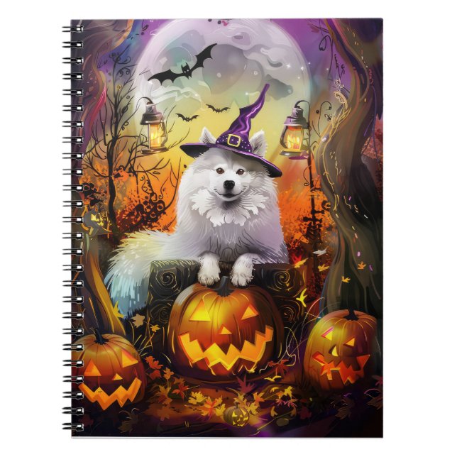 Cuaderno Tonto Samoyed Perro Halloween Bruja Y Calabaza (Frente)
