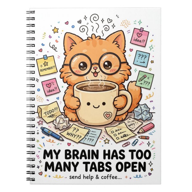 Cuaderno Too Many Tabs - Funny Cat Notebook (Frente)