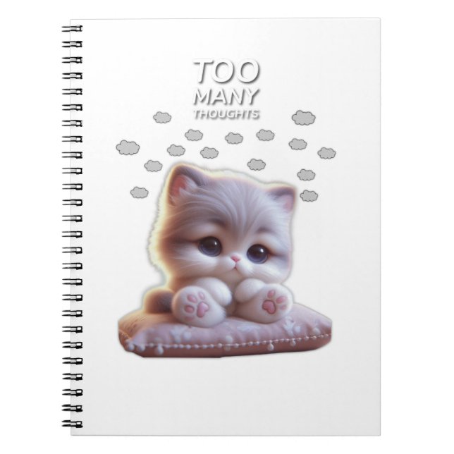 Cuaderno Too Many Thoughts Cat Notebook – Cute Overthinking (Frente)