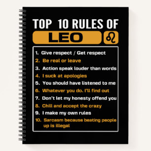 Cuaderno Top 10 Rules Of Leo, Leo Facts Traits