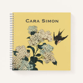 Cuaderno Tordo de ala roja volando entre flores amarillas