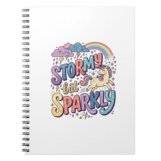 Cuaderno Tormenta de Unicornio pero Diseño de Merch Caprich (Frente)