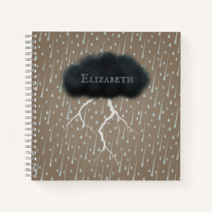 Cuaderno Tormenta Día Trueno Nube y Lluvia Marrón personali