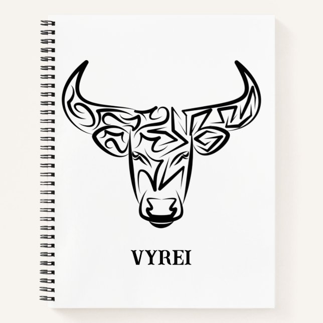 Cuaderno Toro tribal negro y blanco/Ox (Anverso)