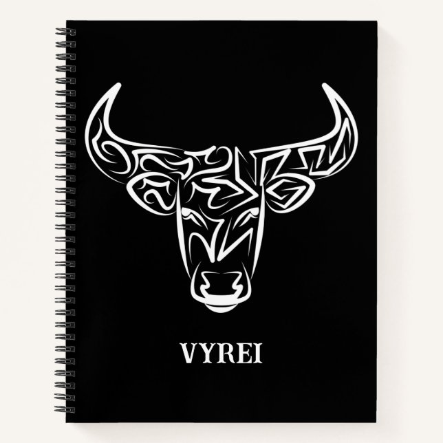 Cuaderno Toro tribal negro y blanco/Ox (Anverso)