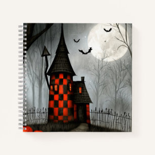 Cuaderno Torre de Halloween de tablero de ajedrez gótico