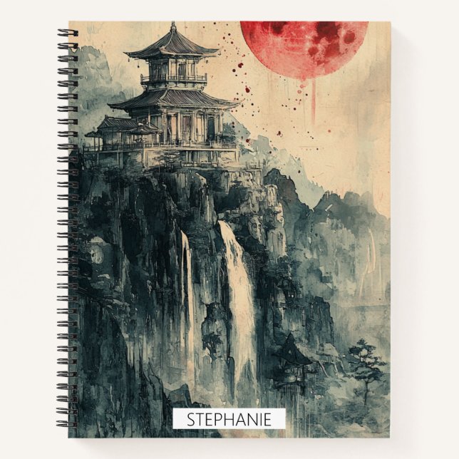 Cuaderno Torre de Pagoda de Luna de Sangre con Tinta Lavada (Anverso)