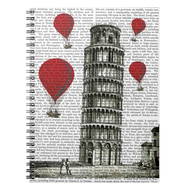 Cuaderno Torre de Pisa y globos de aire caliente rojos (Frente)