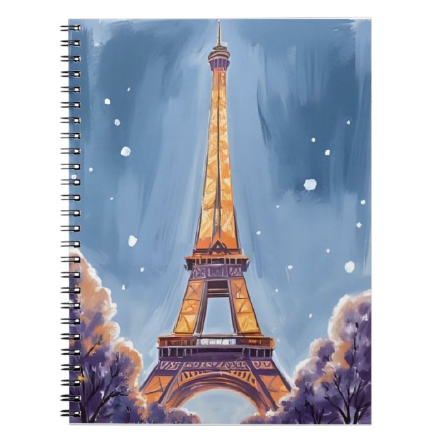 Cuaderno Torre Eiffel Alegre | Acuarela de Navidad de París (Frente)