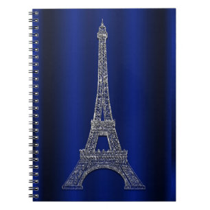 Cuaderno Torre Eiffel Azul Real y Plateado Glamour Moderno 