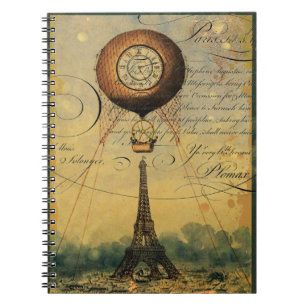 Cuaderno Torre Eiffel Balón de aire caliente Steampunk