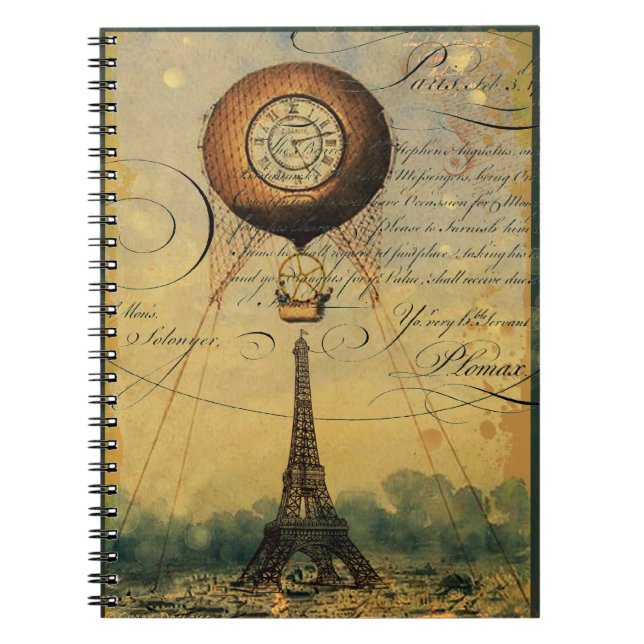 Cuaderno Torre Eiffel Balón de aire caliente Steampunk (Frente)