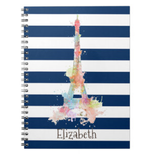 Cuaderno Torre Eiffel Colorida Rayas Azul Marino