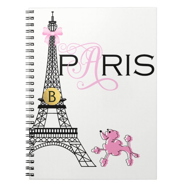 Cuaderno Torre Eiffel de lazo rosa París Francia Caniche Ch (Frente)