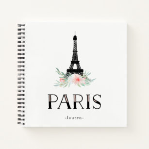 Cuaderno Torre Eiffel de moda y flores rosas Rubor   París