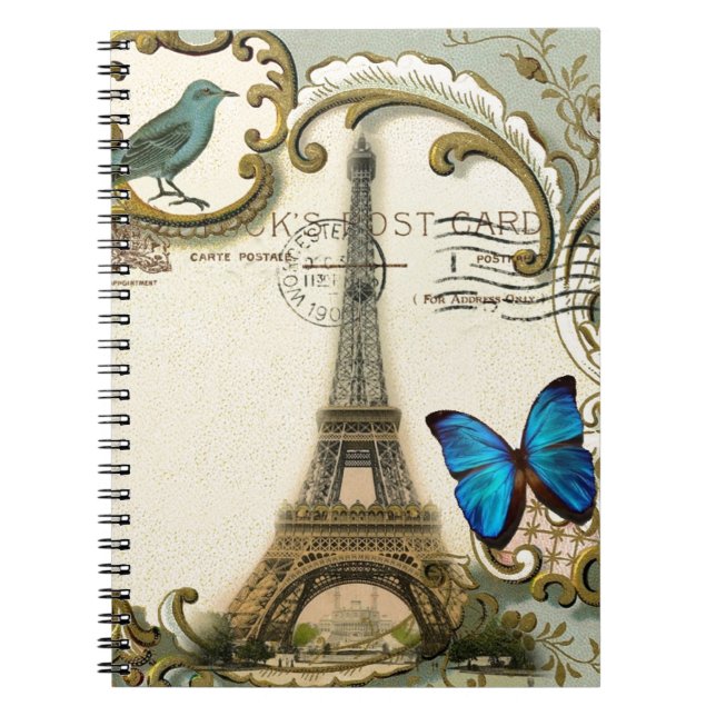 Cuaderno torre Eiffel de París de los remolinos del azul (Frente)