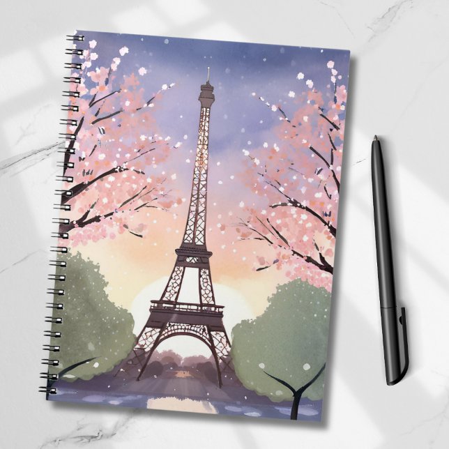 Cuaderno Torre Eiffel en Flor | París Francia Acuarela (Subido por el creador)